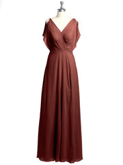 Encolure En V Mousseline Maxi Robes Avec Fente terracotta