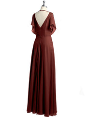 Encolure En V Mousseline Maxi Robes Avec Fente terracotta Grande Taille