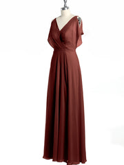 Encolure En V Mousseline Maxi Robes Avec Fente terracotta Grande Taille