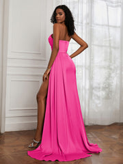 Robe Fourreau Plissée à Col en Cœur avec Fente Azalée Grande Taille