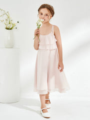 Jolie Robe de Demoiselle d'Honneur Junior avec Volants à Deux Couches Pétale Rose