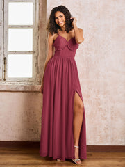 Robe en Mousseline à Col en Cœur avec Bretelles Spaghetti Croisées dans le Dos Cannelle Rose