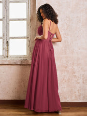 Robe en Mousseline à Col en Cœur avec Bretelles Spaghetti Croisées dans le Dos Cannelle Rose