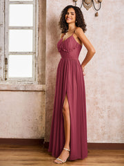 Robe en Mousseline à Col en Cœur avec Bretelles Spaghetti Croisées dans le Dos Cannelle Rose