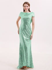 Paillettes Dentelle Robe Demoiselle d'honneur avec Mancheron Vert Menthe