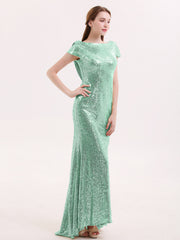 Paillettes Dentelle Robe Demoiselle d'honneur avec Mancheron Vert Menthe Grande Taille