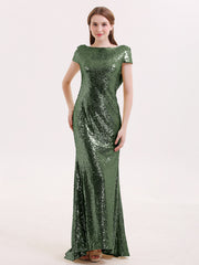 Paillettes Dentelle Robe Demoiselle d'honneur avec Mancheron Olive Verte