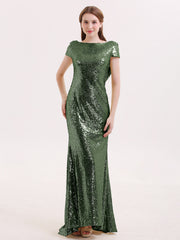 Paillettes Dentelle Robe Demoiselle d'honneur avec Mancheron Olive Verte Grande Taille