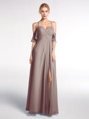 Robe Empire à Bretelles Spaghetti à Manches Volants-Bordés Dusk
