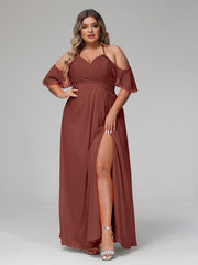 Robe Empire à Bretelles Spaghetti à Manches Volants-Bordés terracotta Grande Taille