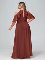 Robe Empire à Bretelles Spaghetti à Manches Volants-Bordés terracotta Grande Taille