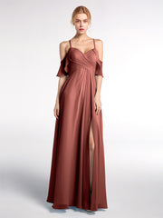 Robe Empire à Bretelles Spaghetti à Manches Volants-Bordés terracotta