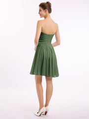Robe Demoiselle d'honneur Sans Bretelles Mousseline Longueur de Genou Olive Verte Grande Taille