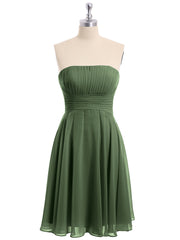 Robe Demoiselle d'honneur Sans Bretelles Mousseline Longueur de Genou Olive Verte