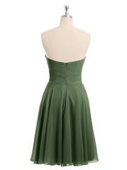 Robe Demoiselle d'honneur Sans Bretelles Mousseline Longueur de Genou Olive Verte