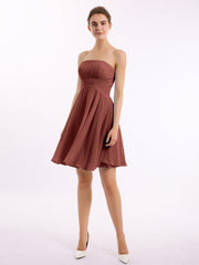 Robe Demoiselle d'honneur Sans Bretelles Mousseline Longueur de Genou terracotta Grande Taille