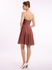 Robe Demoiselle d'honneur Sans Bretelles Mousseline Longueur de Genou terracotta Grande Taille