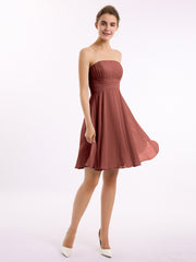 Robe Demoiselle d'honneur Sans Bretelles Mousseline Longueur de Genou terracotta Grande Taille