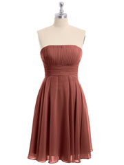 Robe Demoiselle d'honneur Sans Bretelles Mousseline Longueur de Genou terracotta Grande Taille