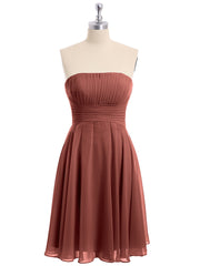 Robe Demoiselle d'honneur Sans Bretelles Mousseline Longueur de Genou terracotta