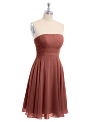 Robe Demoiselle d'honneur Sans Bretelles Mousseline Longueur de Genou terracotta Grande Taille