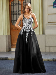 Maxi Robe Appliquée en Dentelle à Col en Cœur Noir Grande Taille