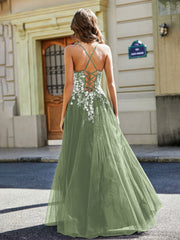 Maxi Robe Appliquée en Dentelle à Col en Cœur Sauge Poudrée Grande Taille