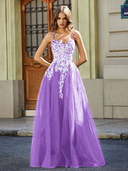Maxi Robe Appliquée en Dentelle à Col en Cœur Lilas