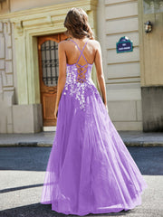 Maxi Robe Appliquée en Dentelle à Col en Cœur Lilas Grande Taille