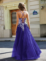 Maxi Robe Appliquée en Dentelle à Col en Cœur Bleu Royale Grande Taille