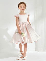 Robe de Fille Mignonne en Acétate Satin avec Mancherons Pétale Rose