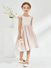 Robe de Fille Mignonne en Acétate Satin avec Mancherons Pétale Rose
