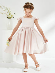 Robe de Fille Mignonne en Acétate Satin avec Mancherons Pétale Rose