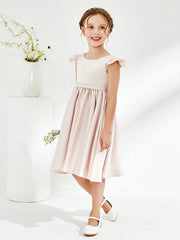 Robe de Fille Mignonne en Acétate Satin avec Mancherons Pétale Rose