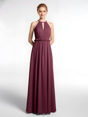 Robe Longue Maxi en Mousseline Décolleté en Trou de Serrure de Dos Ouvert Mûre