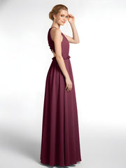 Robe Longue Maxi en Mousseline Décolleté en Trou de Serrure de Dos Ouvert Mûre