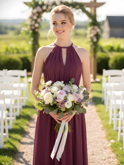 Robe Longue Maxi en Mousseline Décolleté en Trou de Serrure de Dos Ouvert Mûre