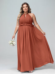 Robe Longue Maxi en Mousseline Décolleté en Trou de Serrure de Dos Ouvert terracotta Grande Taille