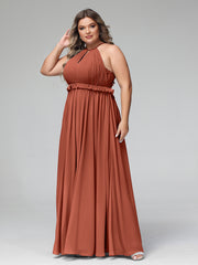 Robe Longue Maxi en Mousseline Décolleté en Trou de Serrure de Dos Ouvert terracotta Grande Taille