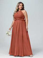 Robe Longue Maxi en Mousseline Décolleté en Trou de Serrure de Dos Ouvert terracotta Grande Taille