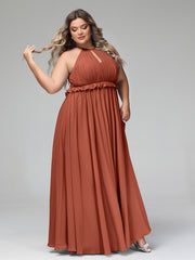 Robe Longue Maxi en Mousseline Décolleté en Trou de Serrure de Dos Ouvert terracotta Grande Taille