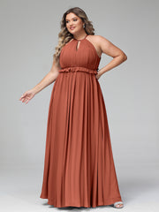 Robe Longue Maxi en Mousseline Décolleté en Trou de Serrure de Dos Ouvert terracotta Grande Taille