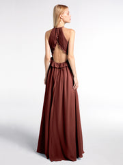 Robe Longue Maxi en Mousseline Décolleté en Trou de Serrure de Dos Ouvert terracotta