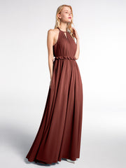 Robe Longue Maxi en Mousseline Décolleté en Trou de Serrure de Dos Ouvert terracotta