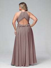 Robe Longue Maxi en Mousseline Décolleté en Trou de Serrure de Dos Ouvert Dusk