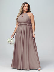 Robe Longue Maxi en Mousseline Décolleté en Trou de Serrure de Dos Ouvert Dusk