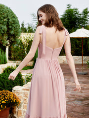 Robe Longueur au Sol en Mousseline à Encolure Carrée Rose Poudré Grande Taille