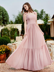 Robe Longueur au Sol en Mousseline à Encolure Carrée Rose Poudré Grande Taille