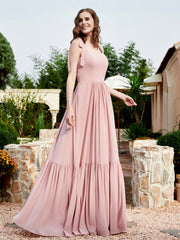 Robe Longueur au Sol en Mousseline à Encolure Carrée Rose Poudré Grande Taille