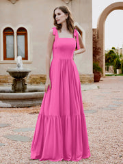 Robe Longueur au Sol en Mousseline à Encolure Carrée Azalée Grande Taille